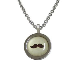 Bordered Brown Hipster Mustache Pendant Unisex Nec